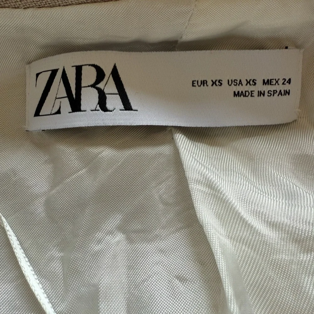 Zara Beige Linen Blend Open Textured Blazer Size XS Casual Business Office Work - Picture 3 of 12